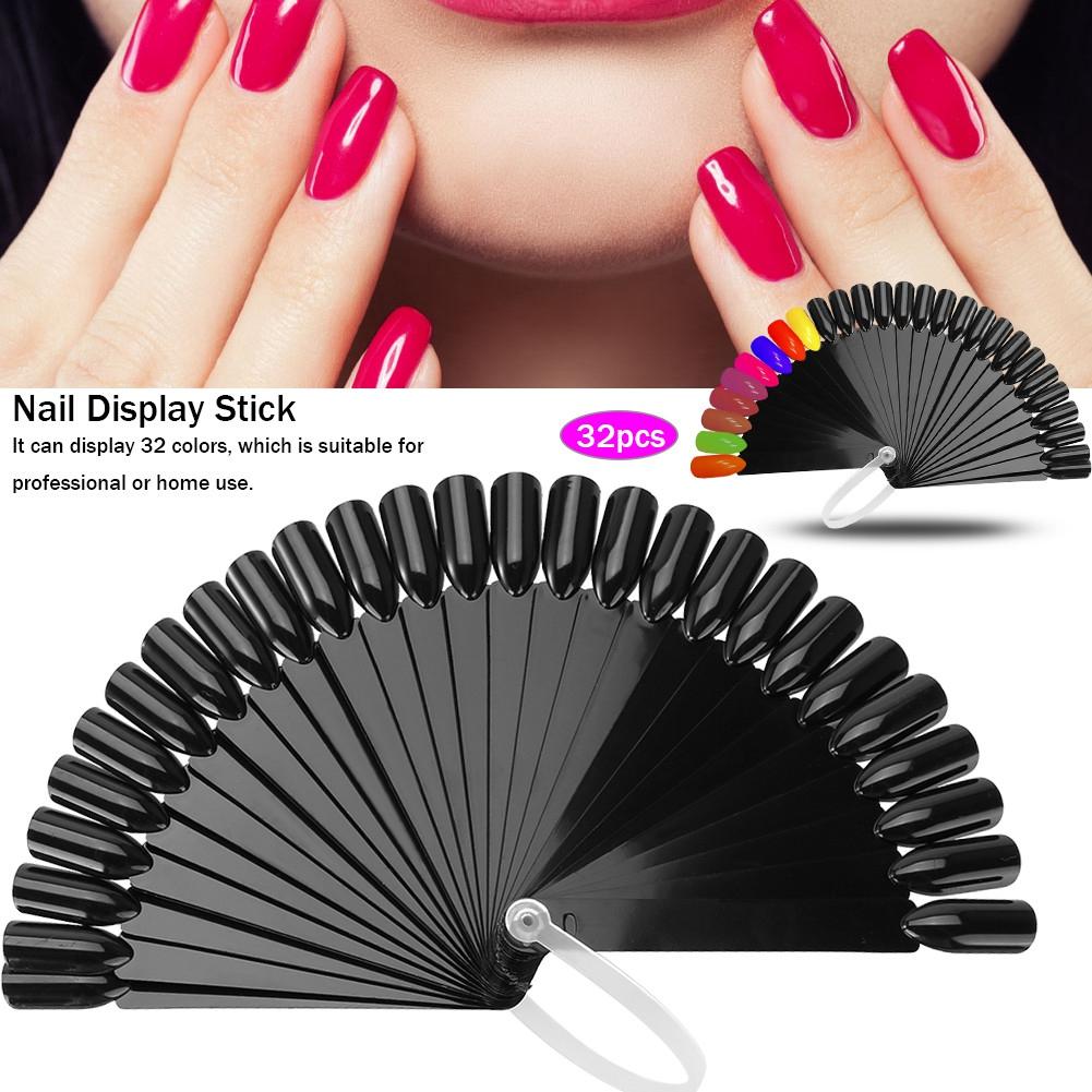 32pcs False Nail Tip Stick Palette Manicure Polish Gel Display Practice Tools Black