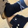 Ladies Spring and Autumn Check Bow Floral Button Bubble Mouth Lace College Windpipe Socks
