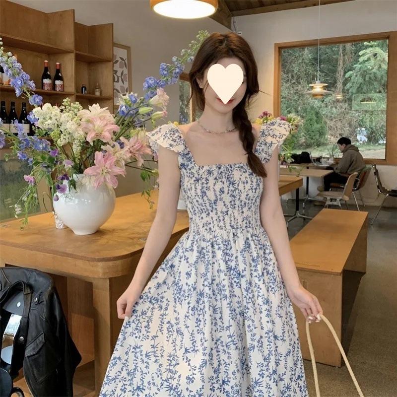 Xiaofei Sleeve Dress Summer New Small Fresh Gentle Strap Skirt Slim High Waist Skinny Long Dress