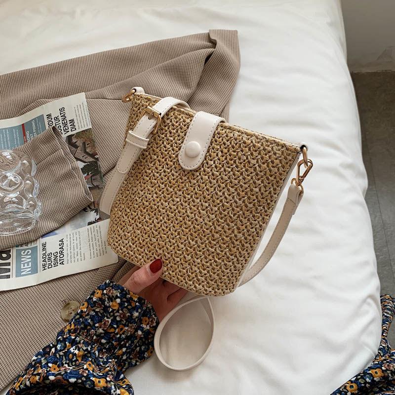New seaside summer beach vacation versatile woven bag fashion messenger bag straw bucket bag shoulder bag