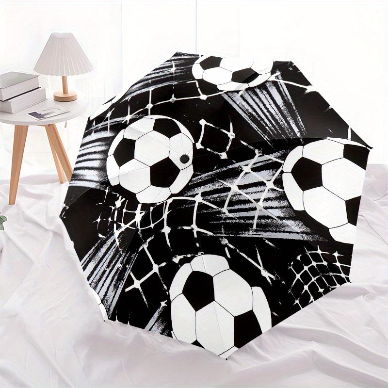 Soccer Ball Pattern Automatic Folding Umbrella  8 Ribs, Durable Iron Frame, Bright Color Pattern Compact Travel Umbrella, Suitable for Outdo