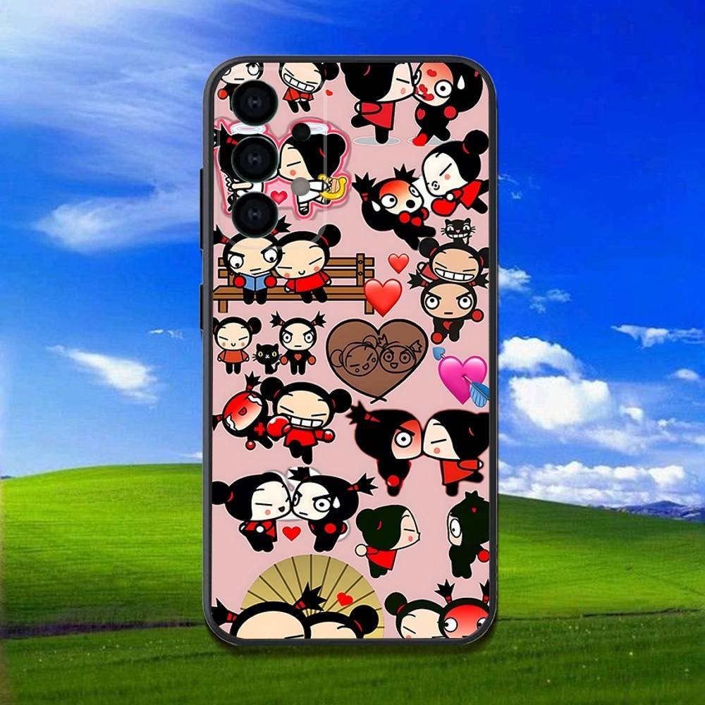 P-Pucca Cute Love Phone Case For Samsung Galaxy A13,A21s,A22,A31,A32,A52,A53,A71,A80,Soft Black Shell