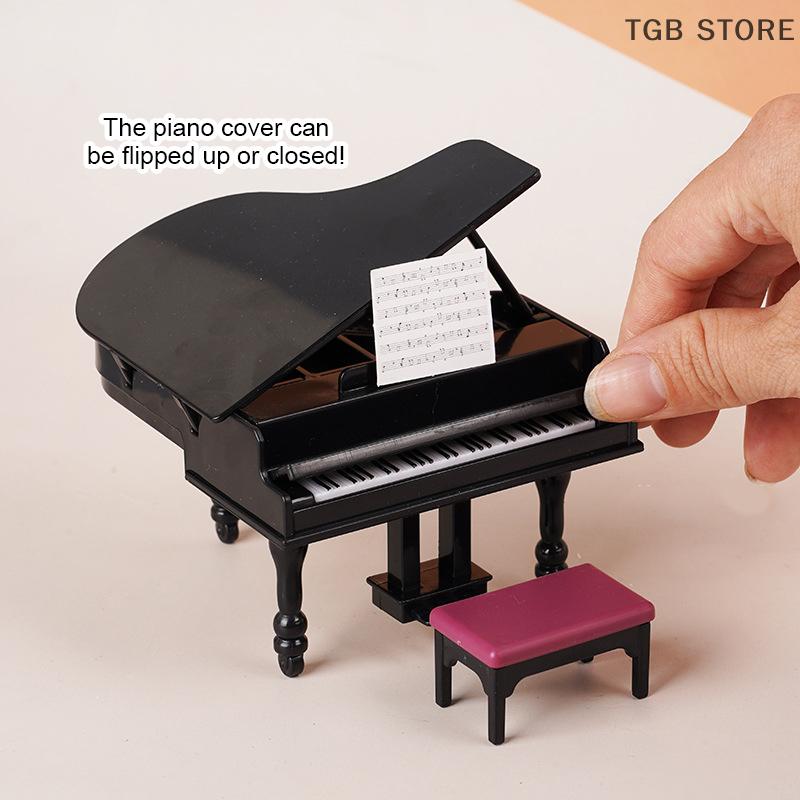 1Set Miniature Piano W/Stool Instrument Chair Model Decor Accessories Living Room Furniture