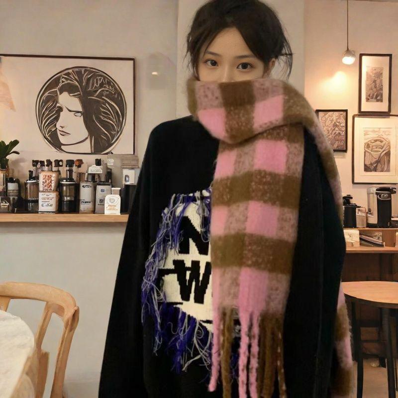 Scarf women's winter advanced sense thickened warm imitation cashmere plaid scarf Korean version versatile scarf tide