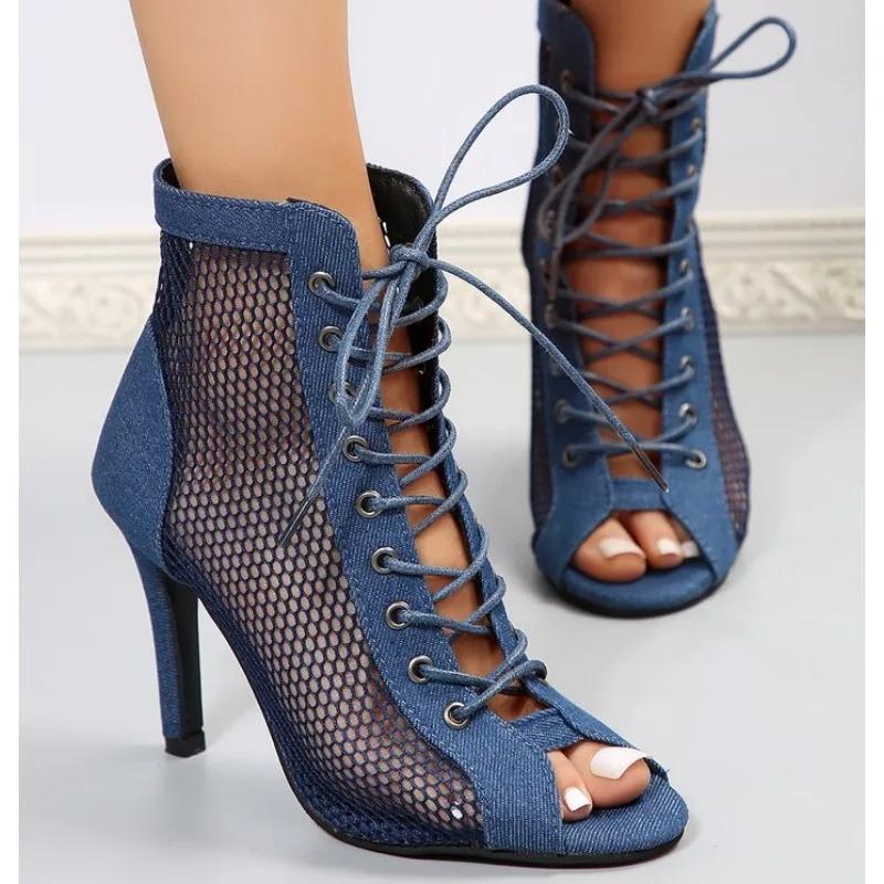 

Модные Сексуальные Туфли на Высоком Каблуке, Сандалии из Ажурной Сетки для Женщин, Туфли-Лодочки с Открытым Носком, Удобные Большие Размеры, Модные Трендовые Летние Ботильоны для Джазовых Танцев 39