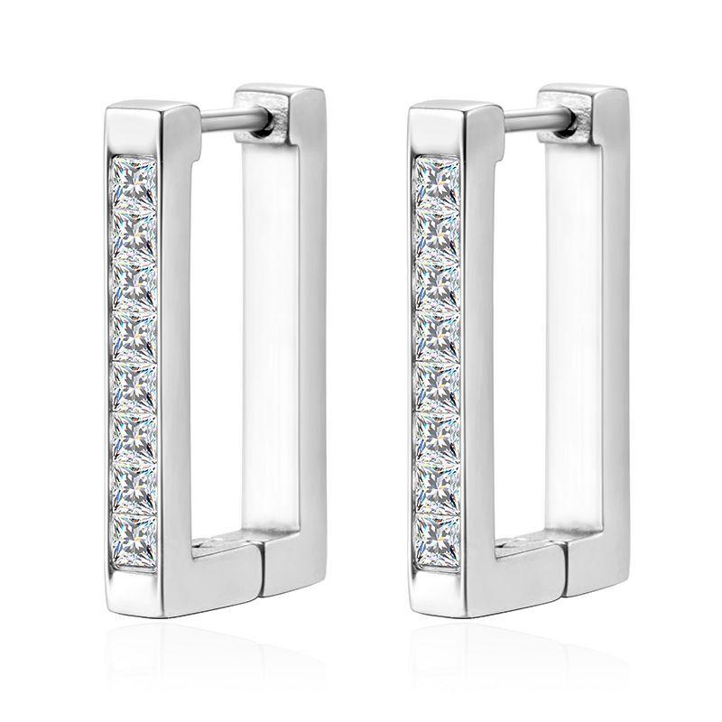 Inlaid square diamond ear buckle European and American style women's earrings, fashionable and personalized versatile 18K gold diamond earrings