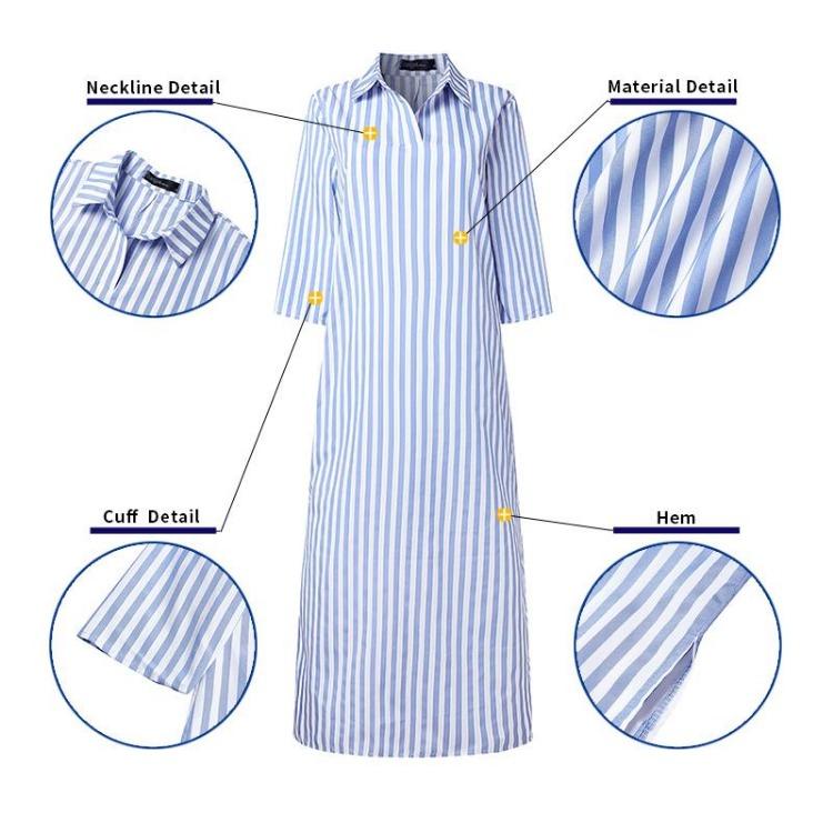 Loose Casual Short Sleeve Stripe Shirt Dress Women Turn Down Collar