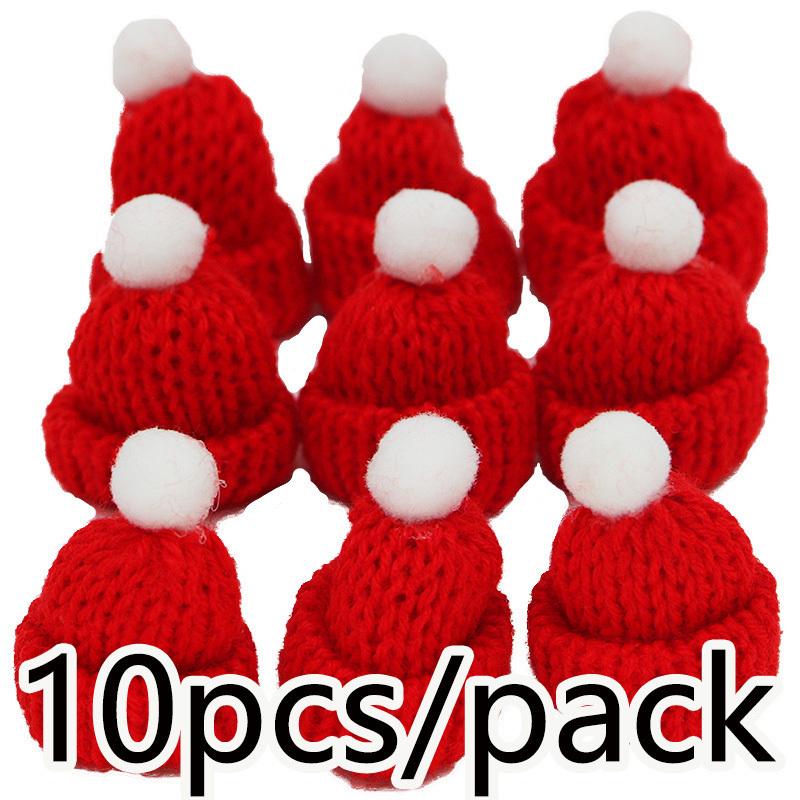 (10 Pcs/pack) 6x4cm Christmas Mini Knitted Hat Decoration Pendant New Year DIY Gift Holiday Party Supplies Yarn Finger Hat
