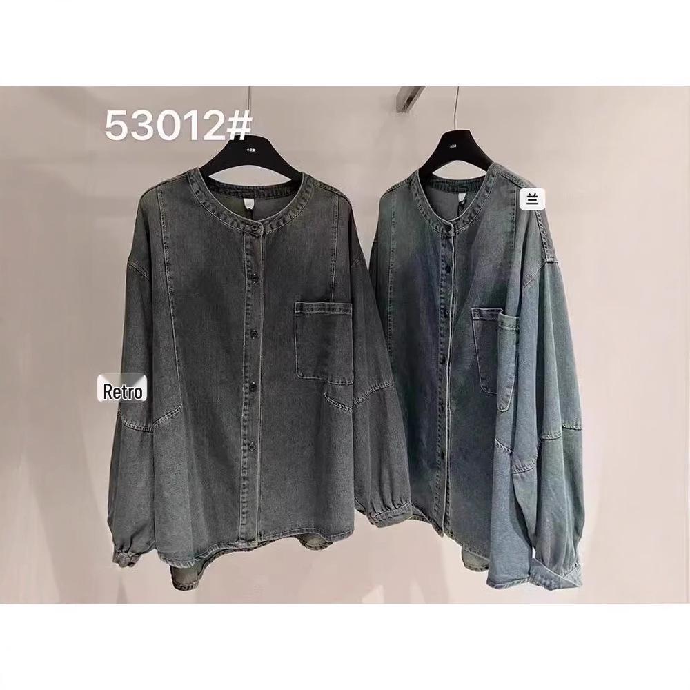 Xiao Wang's Retro Denim Round Neck Oversized Casual Jacket