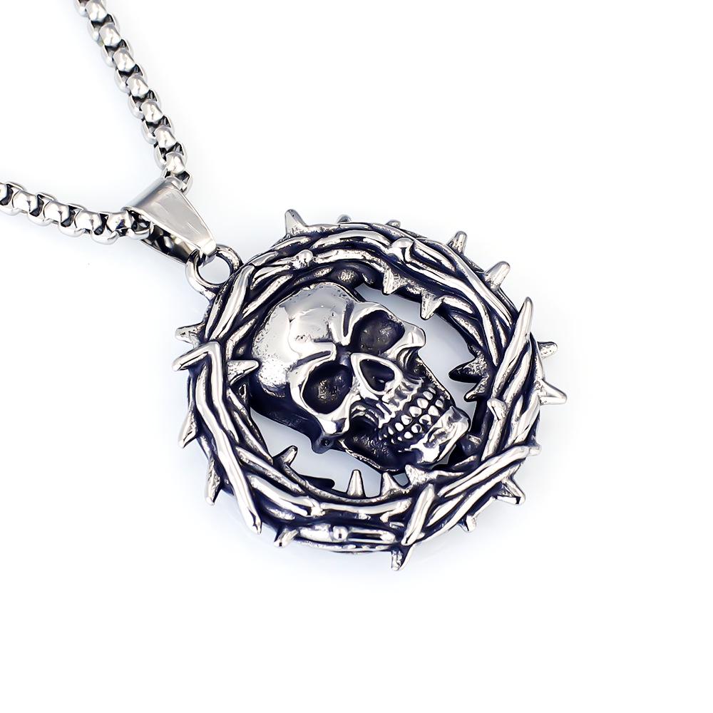 Hip Hop Chinese Dragon Embossed Round Pendant Necklace for Men and Women - Titanium Stainless Steel.
