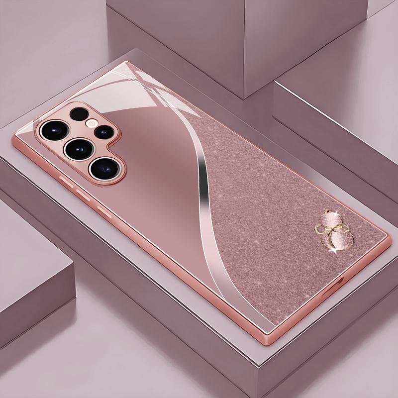 Fashion pink metallic paint glass phone case suitable for Samsung Galaxy S26 S25 S24 S23 S22 S21 S20 FE/Ultra/Plus anti drop