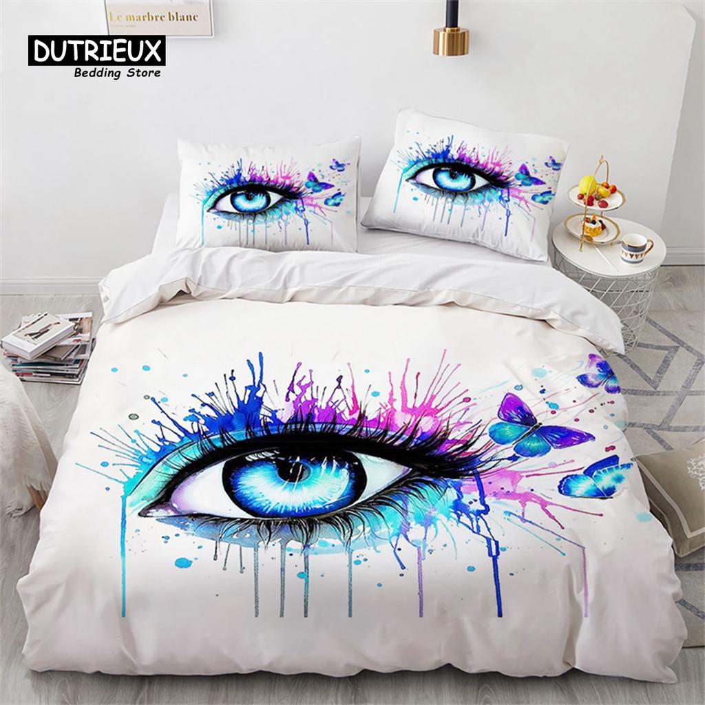 3D Barevný Oči Povlak na přikrývku Mikrovlákno Vintage Vševidoucí oko Tetování Povlak na přikrývku Boho Mandala Ložní souprava Plná Jednolůžková King Size