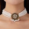 Crystal Rhinestone Pearl Necklace Vintage Court Style Multi - Layer Layered Choker for Women