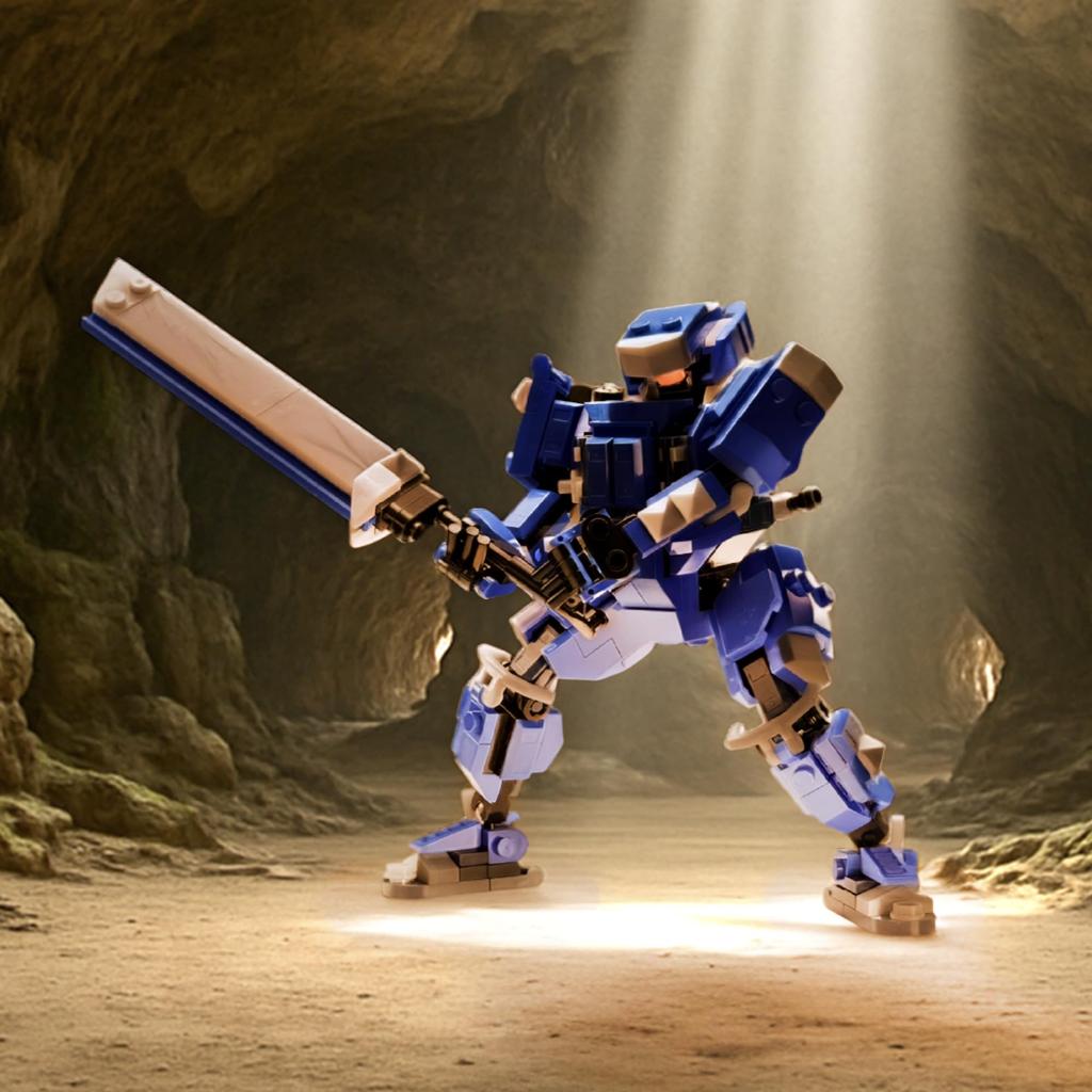 MyBuild Sci-Fi Cage 5027 - Blue Armor Mech with Great Sword Movable Robot Model Ages 14+