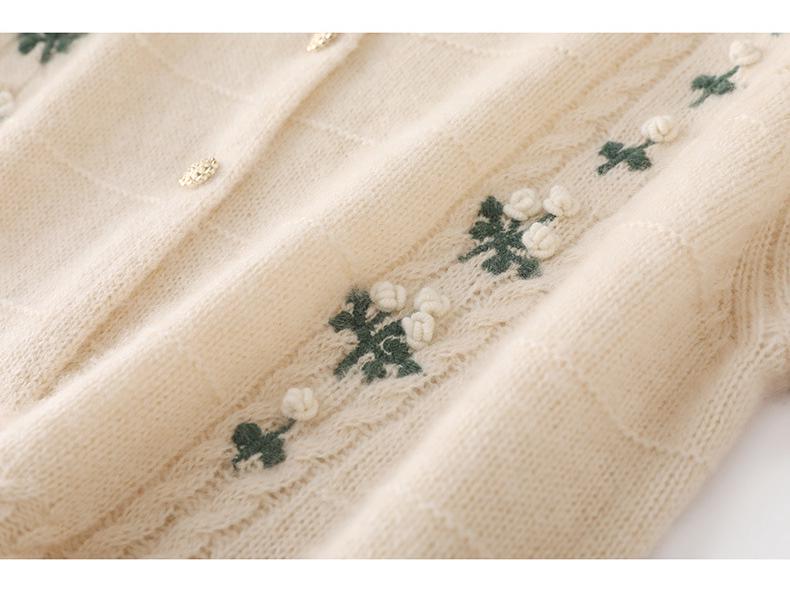 Korean Style High-Design Embroidered Wool Cardigan, Crew Neck, Long Sleeve Knitwear for Spring & Autumn