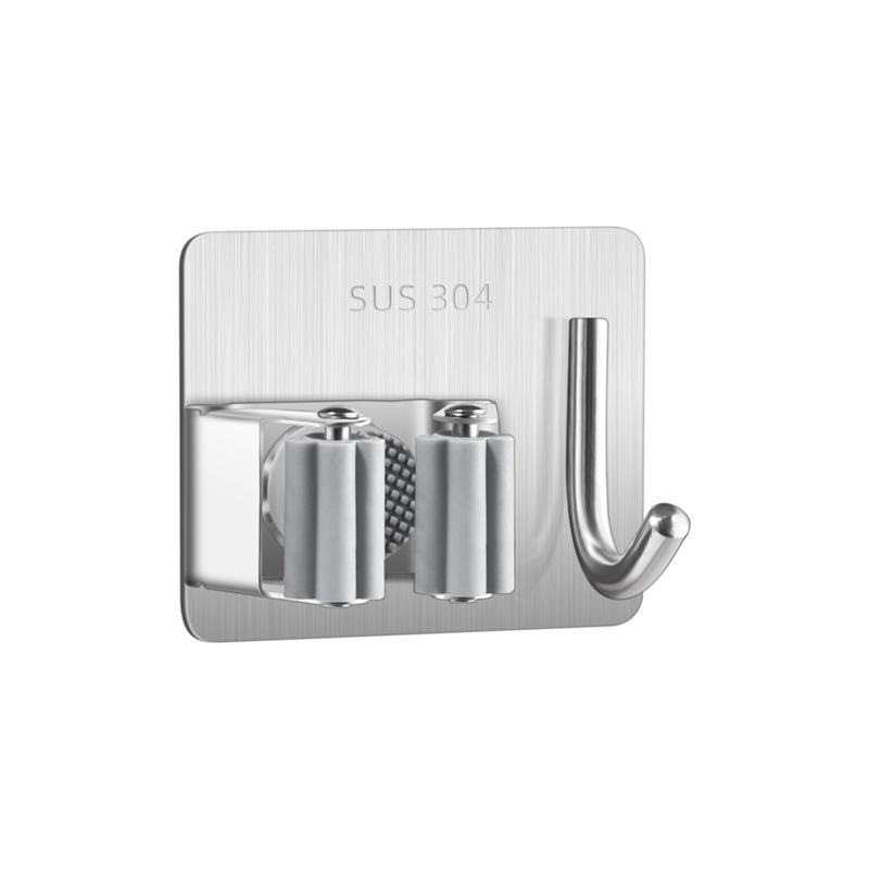 Punch-Free 304 Stainless Steel Mop & Broom Holder - Bathroom Hook & Clip