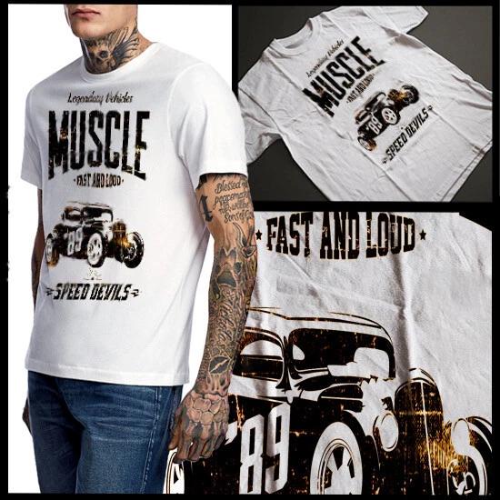 Muscle Car T-Shirt Vintage Hotrod American Classic Sports Car Racing Tee Cotton L