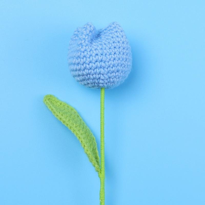 Tulip Crochet Flowers Bouquet Pure Color Knitting Flowers Creative Artificial Flowers Wedding Home Decorations Friends' Gift