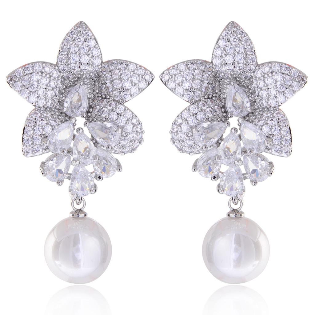 Geometric Pearl Drop Earrings With Cubic Zirconia For Elegant Women