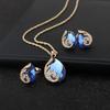 3PCS Peacock Gemstone Lady Jewelry Set Temperament Shiny Crystal Waterdrop Necklace Hoop Earring Ring Gold Color Evening Jewelry