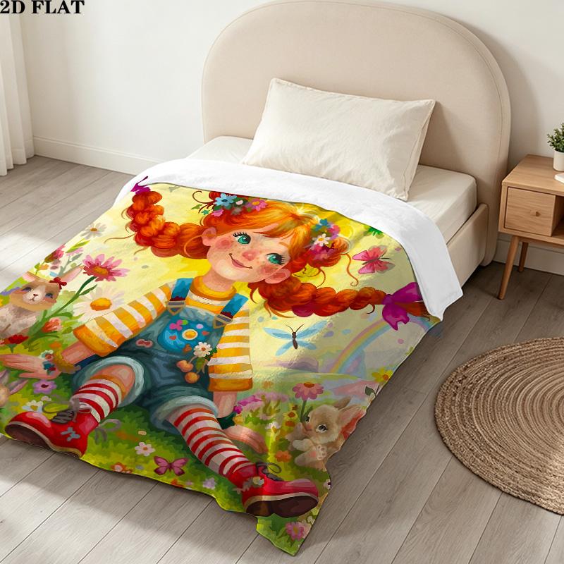 1PC Pippi Patterned Flannel Blanket Suitable For All Seasons For Home Decor Warmth And Comfort Gifts Holiday Present