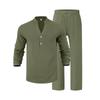 Men Loose Casual Breathable V Neck Long Sleeve Henley Shirt And Long Pants Set
