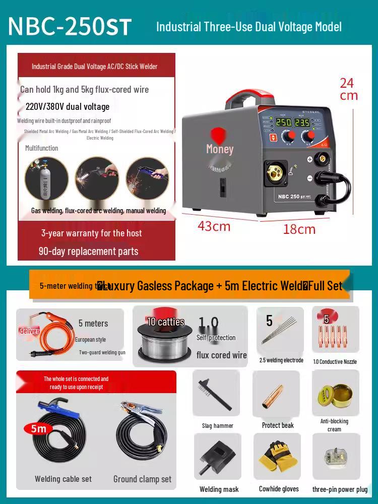 Gold Dual-Use 220V Gasless MIG Welder for Stainless Steel Spot Welding