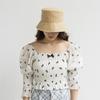 European and American spring and summer new fashion simple raffia fabric flat top bucket hat outdoor travel sunscreen sunshade straw hat