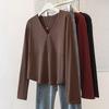 Plus Size Women's Double-Sided Velvet V-Neck Top: Autumn/Winter, Long Sleeve, Loose & Slimming Design, Hides Flaws