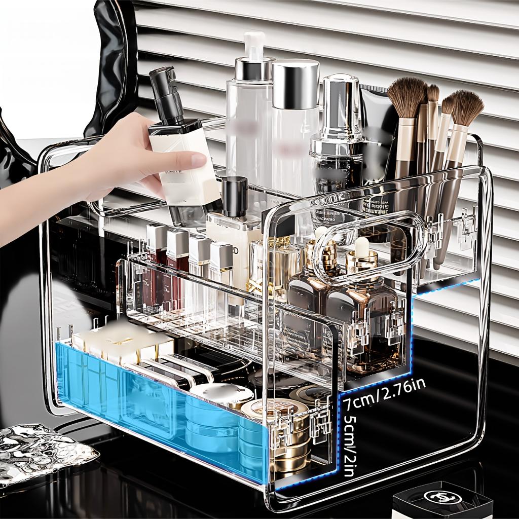 1pc Desktop Cosmetic Organizer Acrylic Transparent Slanted Storage Basket for Makeup, Lipstick, Perfume, Facial Mask, and Other