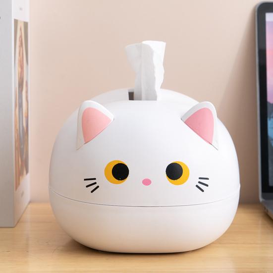 Tissue Dispenser Cute Cat Shaped Paper Holder Large Capacity Wide-Mouth Design Multi-Functional Storage Box