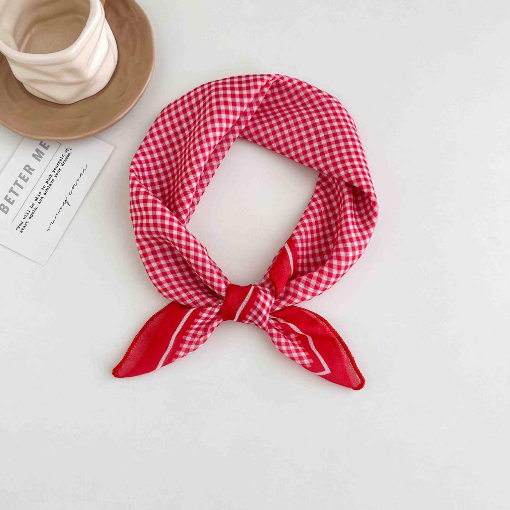 [18 cotton and linen] French high-end bag head small square scarf women's seaside photo silk scarf spring and autumn decorative versatile scarf
