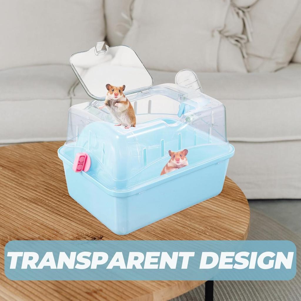 POPETPOP Portable Hamster Cage - Hamster Carrier Hamster Carry Case with Water Bottle Small Animal Travel Cage for Gerbil Hedgehog Squirrel