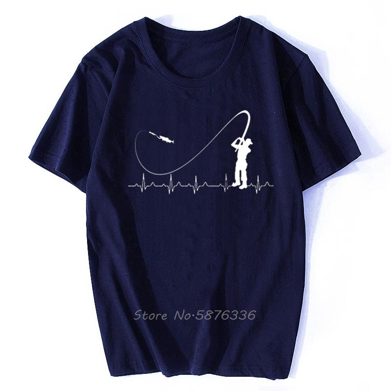 Fishinger Heartbeat T Shirt - Funny Fish Fisherman Gift Idea Fashion Men T-Shirt Fashion Short Sleeve Cotton Tees Men's Clothing