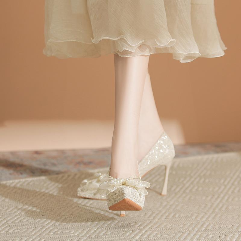 Bow Xiuhe wedding dress two wear bridal high heels waterproof table not tired feet wedding shoes can be worn daily
