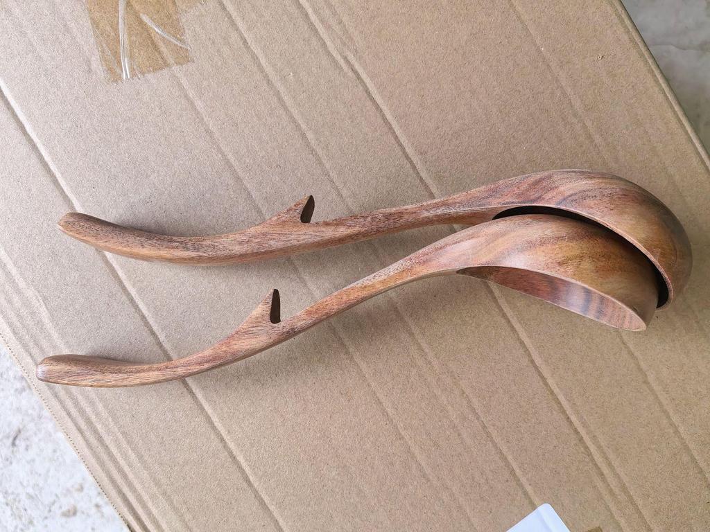 Teak & Acacia Wood Salad Bowl Set with Spoon and Hook