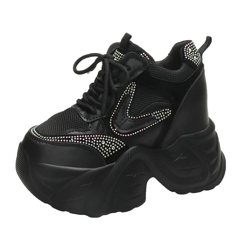 

Женские кроссовки на высокой платформе 9,5 см, блестящие, новые осенние, на толстой подошве, повседневные, массивные кроссовки в стиле «папа», женская спортивная обувь для ходьбы, zapatos mujer 39 чёрный