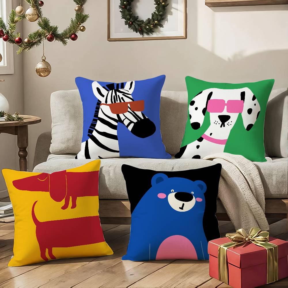 Cartoon Animal Pillow Case Anti-dustmite Pillowcase Invisible Zipper Silky Short Plush Sofa Cushion Cover