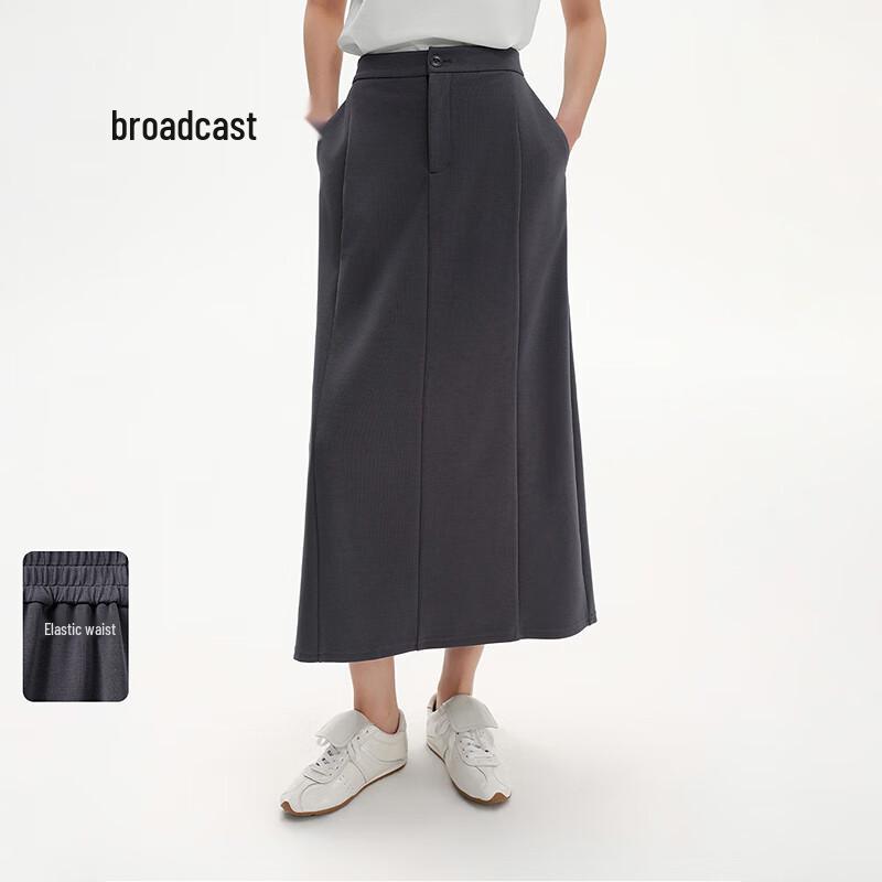 Broadcast Women's Grey French Style A-Line Slit Midi Skirt