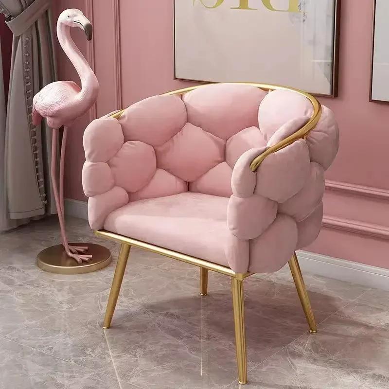 Metal Vanity Chair Sturdy Dining Seat Comfortable Backrest Princess Chair Soft Manicure Chair Suitable for Beauty Salon Bedroom