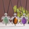 French Sea Turtle Pendant with Agate Crystal - Natural Stone Necklace