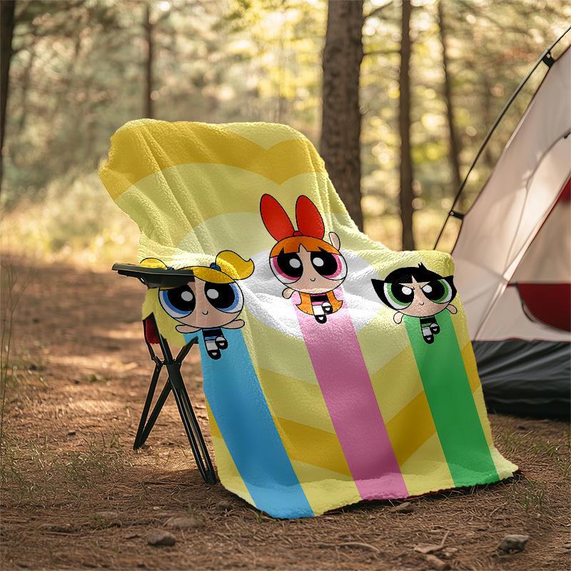 1pc Powerpuff6 Theme Blanket - Digital Print, Polyester, Cozy for All Seasons, Perfect for Outdoor, and Travel