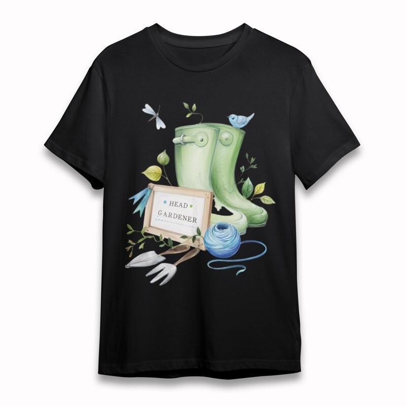 

Women s Plus Size Classic T-Shirt Rain Boots with Bluebird Gardening Graphic Tee M