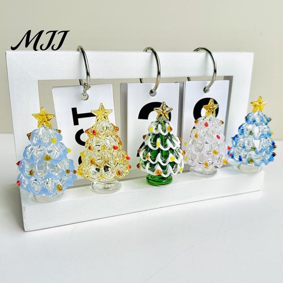 Handmade Art Piece Glazed Glass Christmas Tree Figurine, Handcrafted Ornament Gift for Friends Holiday Display, Colorful Modern Table Centerpiece