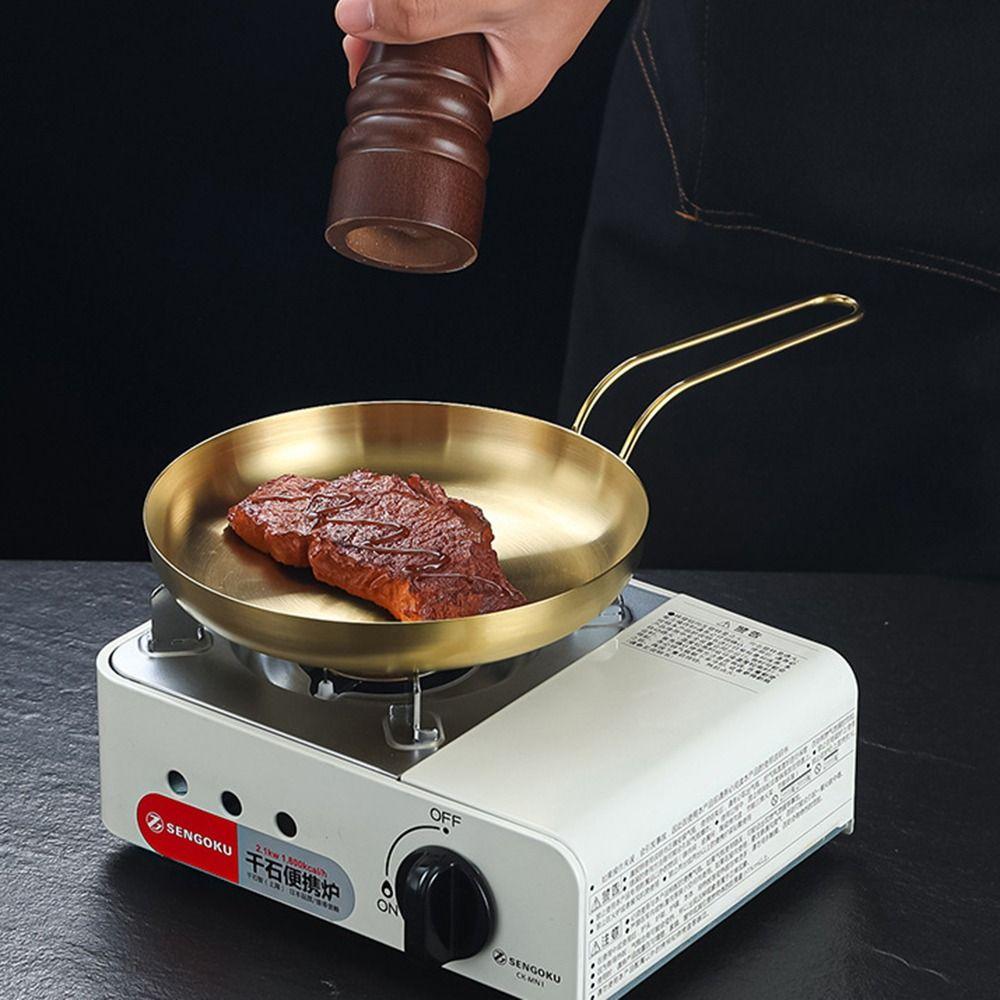 Handled Stainless Steel Frying Pan 18/20cm Snack Dish High-quality Serving Plate Barbecue