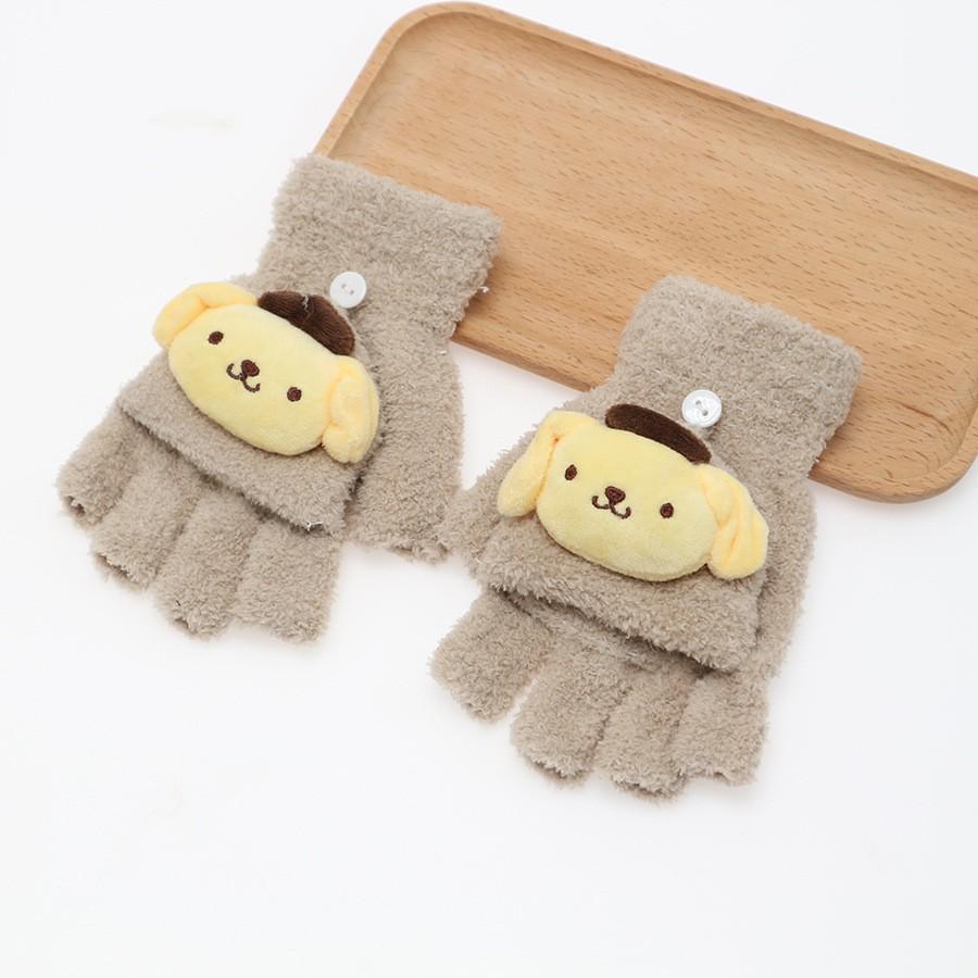 Children's Cute Cartoon Flip-Gloves: Cold-Proof, Half-Finger Winter Writing Warmth for Boys and Girls