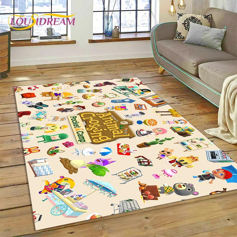 Niedlicher Animal Crossing New Horizons Cartoon Teppich für Schlafzimmer Wohnzimmer Zuhause Sofa Dekoration, Kinderspiel Große Dekor Bodenmatte