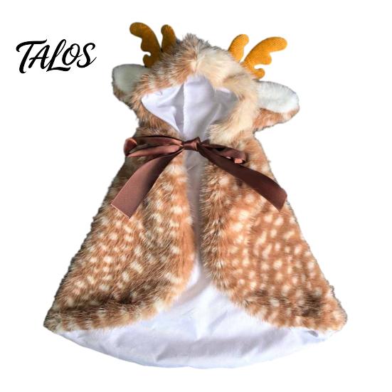 Cozy Pet Cape Christmas Deer Cat Cape, Fuzzy Spotted Puppy Cloak with Antlers, Plush Antler for Dogs Cute Cosplay Cats Small Winter Holiday