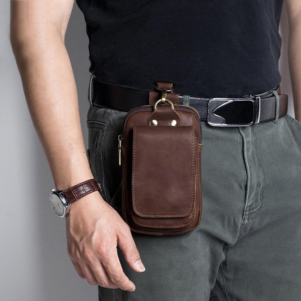 Vintage Cow Leather Belt Bag Portable Large Capacity Fanny Pack Waist Bag Outdoor Sport