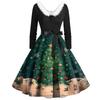 Women's Fashion Round Casual Slim Fit Christmas Print Large Swing Long Sleeve Dress